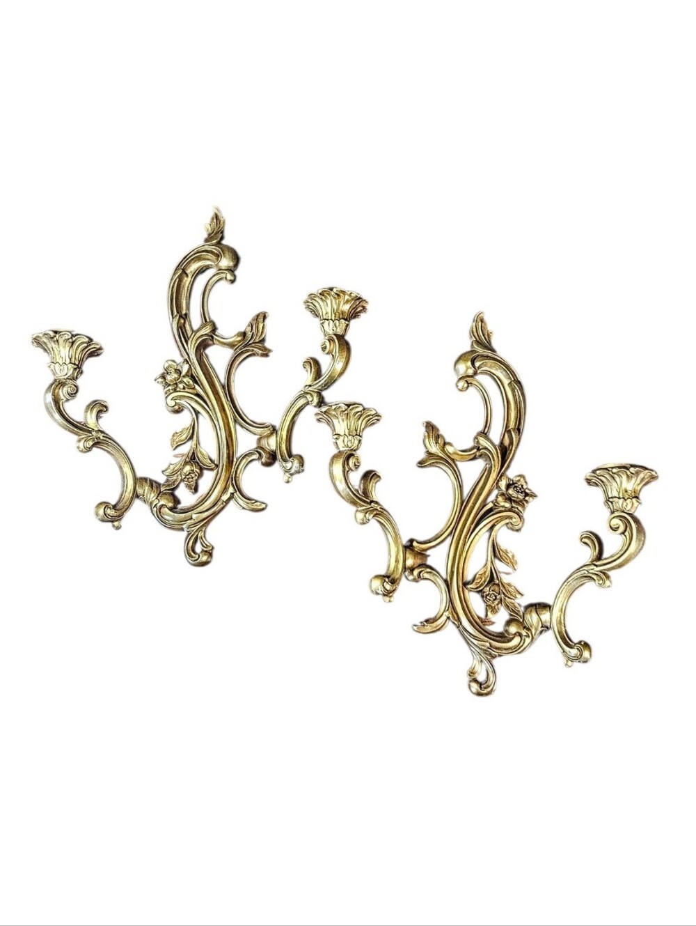 Vintage Regency Set 2 Syroco Dart Gold 2 Arm Wall Sconce Candle Holder 3931 USA